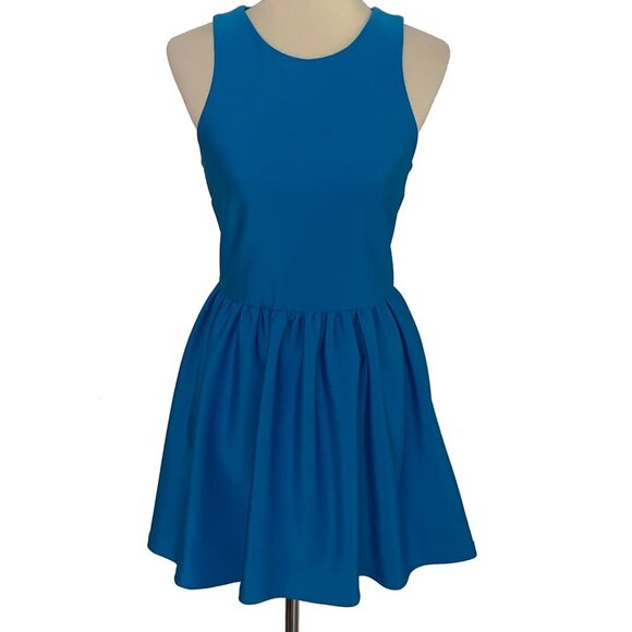 TOPSHOP Scuba Skater Dress in Turquoise Blue - Picture 3 of 8